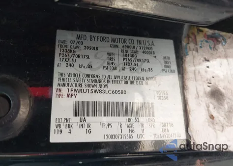 2003 Ford Expedition Xlt из США, поврежденный, VIN 1FMRU15W83LC60580